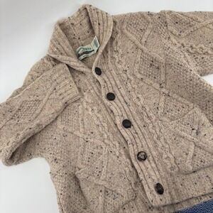 Aran Crafts Womens L Ireland Wool Cable Knit Cardigan Sweater Irish Fisherman